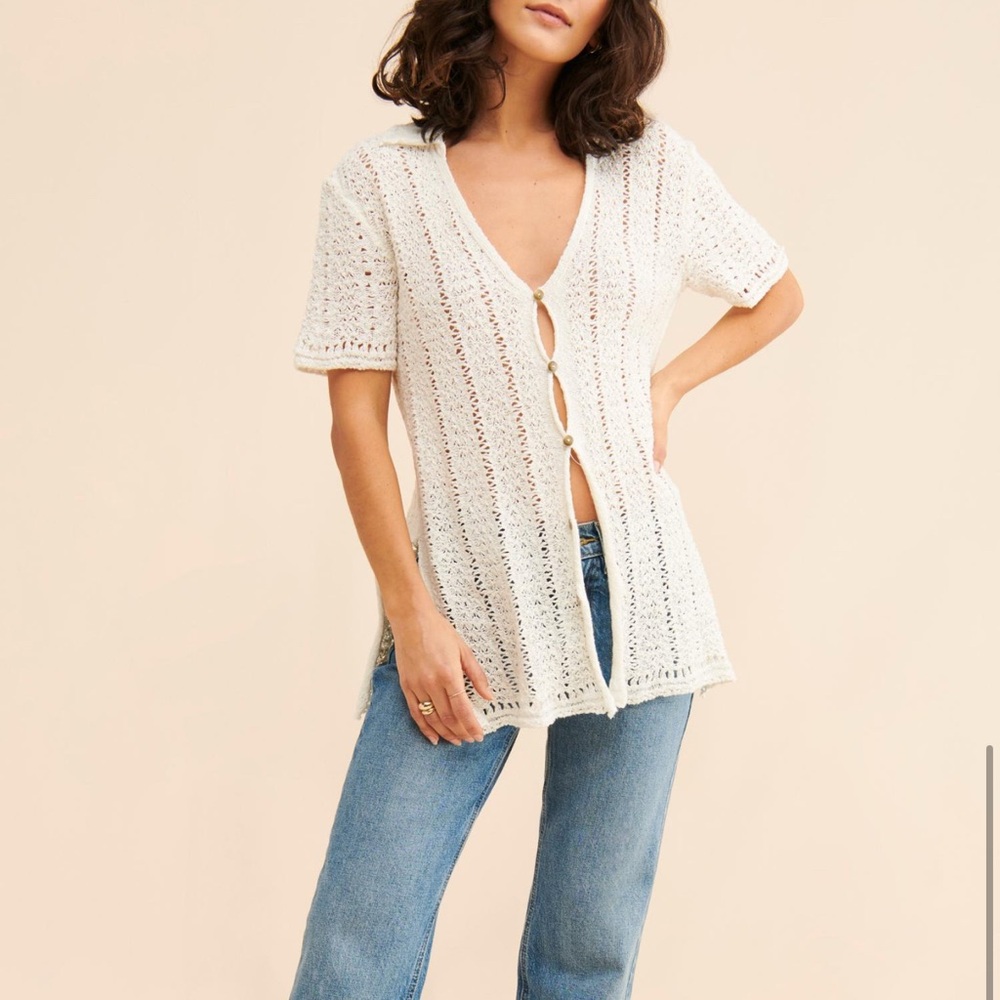 Free People Soda Pop Cardigan White Crochet Button-Up Top